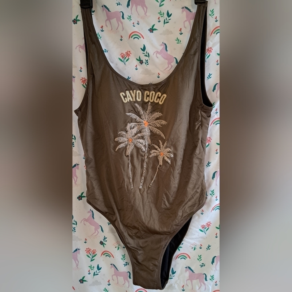 EUC Bananamoon Caya Coco Brown Vacation Beach Scoop Back 1PC Swim Suit SZ 10
